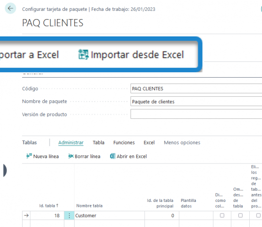 Cambiar o importar datos masivos en NAV & Business Central Paquetes configuracion Business Central